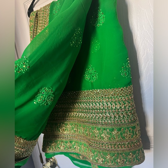 Parrot green georgette heavy saree - Picture 4 of 7